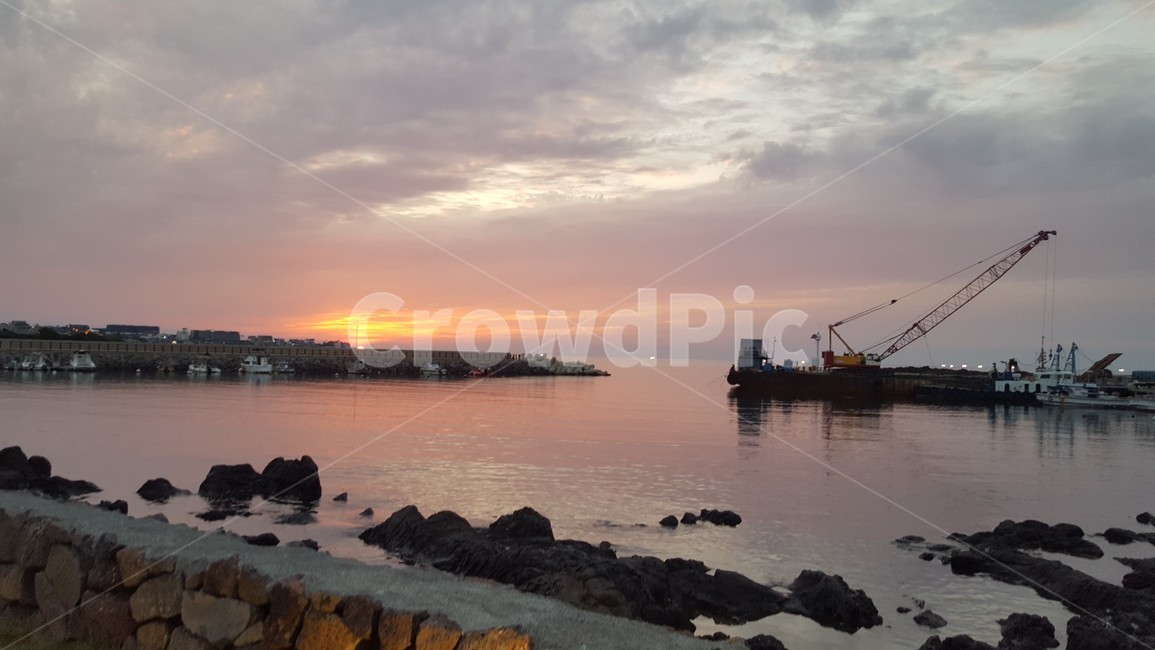 제주도,바다,석양,구름,자연,항구