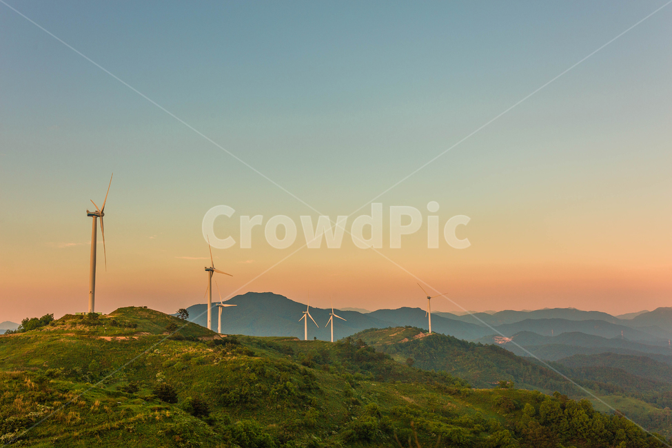 wind generator,Seogwang Ranch,sunset,nightfall