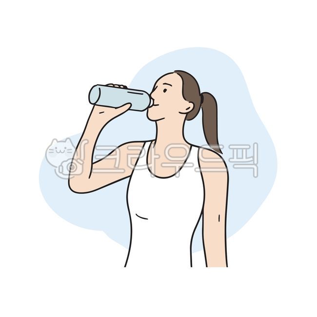 운동,물마시는,여자,다이어트,인물,일러스트,땀,워터,건강,헬스,더운,갈증,수분충전,물병,음료,페트병,마시다