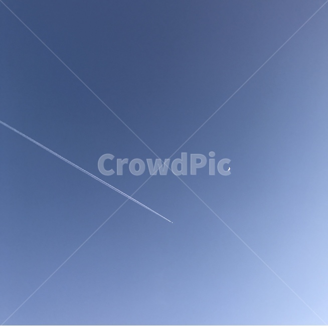 비행운,비행기,달,저녁하늘,비행기길