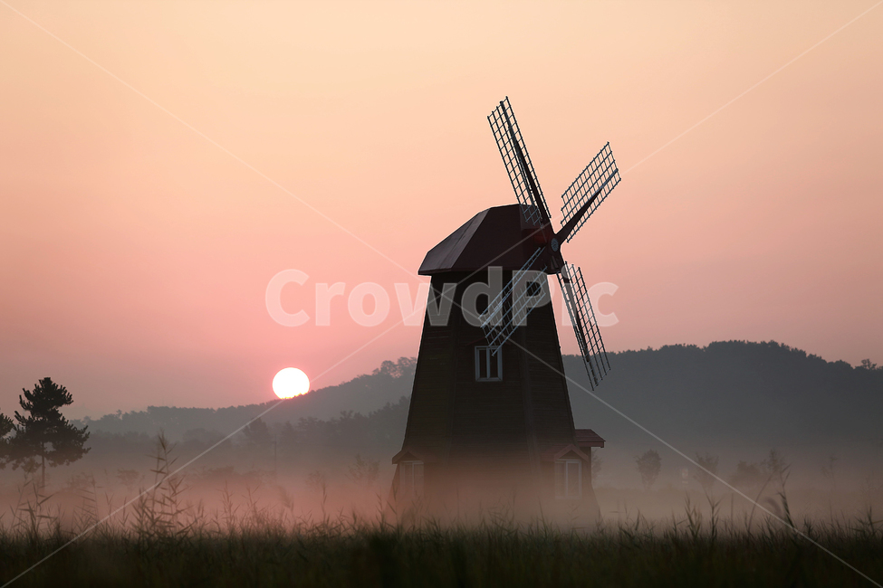 일출,풍차,소래습지,주황,안개,sunrise,fog,windmill,자연,풍경,nature,landscape,건축물,건물외관,exterior,building,structure,architecture,construction,engine,엔진,motor,모터,machine,기계