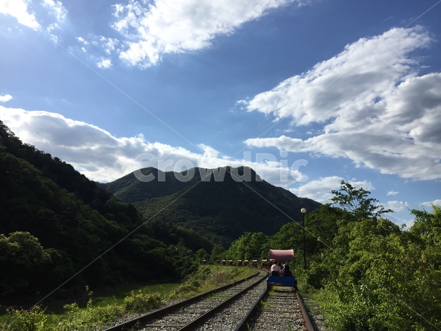 구름,산,들판,레일바이크,드라이브,교통,교통수단,traffic,transportation