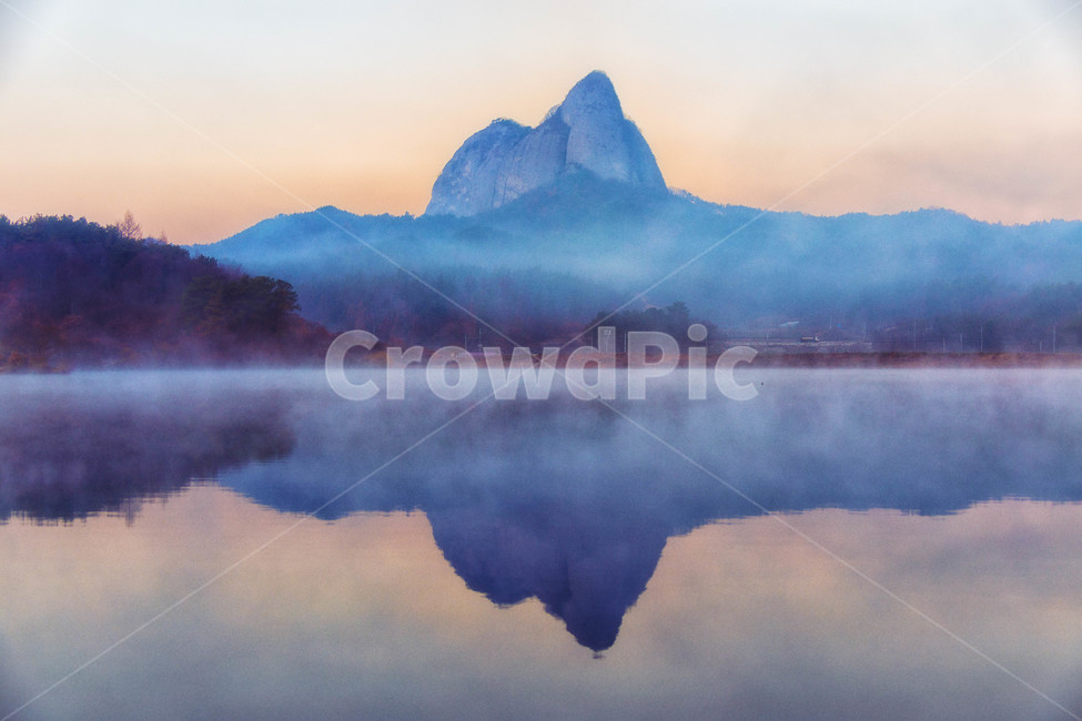 물안개,여명,반영,일출,반월제일출,반월제,자연,풍경,nature,landscape,weather,날씨,outdoors,옥외,mountain range,산맥,mountain,산