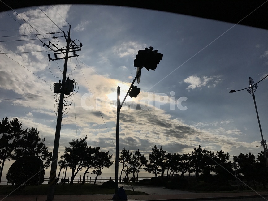 풍경,하늘,나무,구름,바다,길,sky,tree,sea,cloud,street,신호등