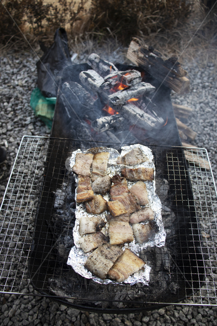 wood,axe,tool,수단,그릴,장작,나무,장작나무,불,캠프파이어,food,음식,bbq,바베큐,돼지고기,삼겹살,고기