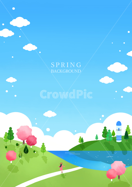 호수,등대,하늘,구름,나무,봄,풍경,경치,여행,미니멀,봄,계절,spring,season,자연,풍경,nature,landscape,여행,휴가,traveling,vacation,trip,그래픽,일러스트레이션,graphic,illustration