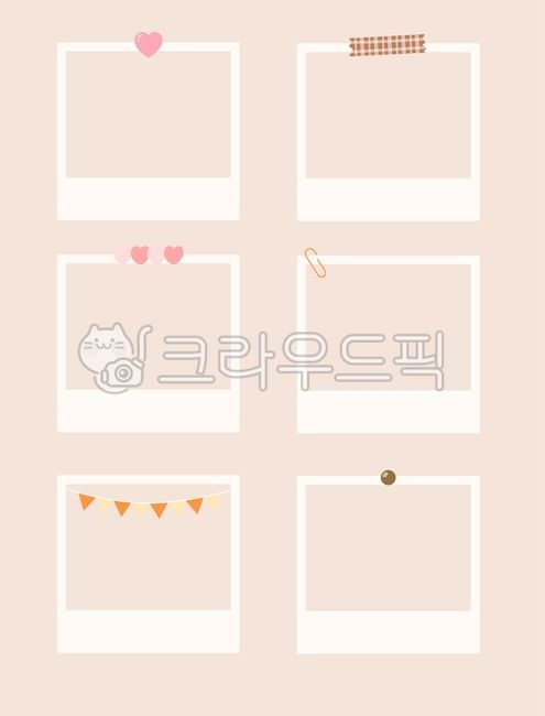 Polaroid,illustration,frame,decoration,sticker,heart,clip,garland,pushpin,masking tape,deco,polaroid photo,decoration,decorative element,dakkoo,photo decoration,cute