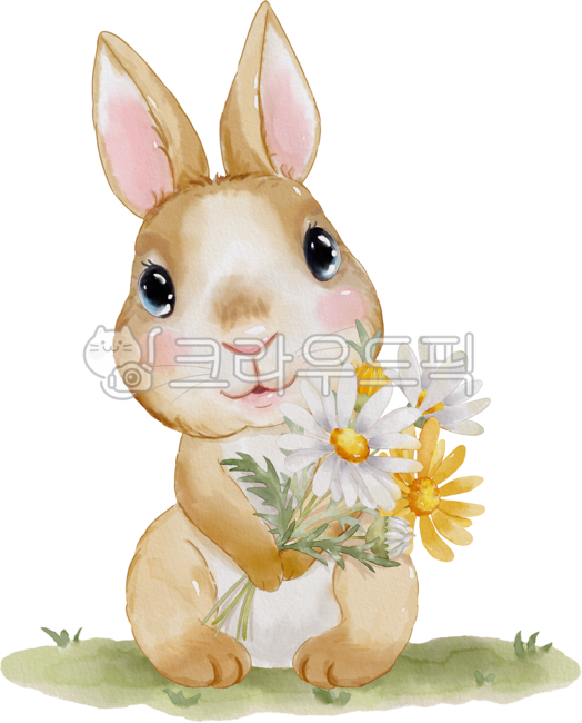 토끼캐릭터,토끼,수채화,그림,일러스트,토끼그림,동물,귀여운,캐릭터,그래픽,디자인소스,유치원,그림소스,어린이집,토끼띠,동물그림,데이지,꽃,식물,동물,animal,포유류,mammal,그래픽,일러스트레이션,graphic,illustration
