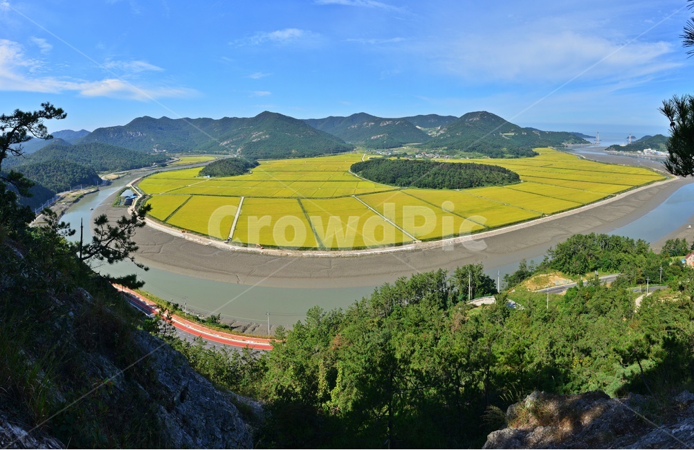 panoramic,파노라마,outdoors,옥외,nature,자연,landscape,경치,scenery,풍경,field,들,영광,대덕산,한시랑들판,물돌이,법성포,법성포구,농업,농사,경작,바다,자연,풍경,nature,landscape