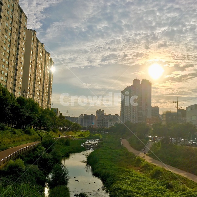 동네,하천,석양,노을,풍경,도시,풍경,city,landscape,ditch,도랑