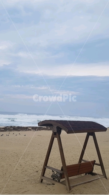 하늘,구름,바다,파도,의자,새,해변,바다,beach,sea
