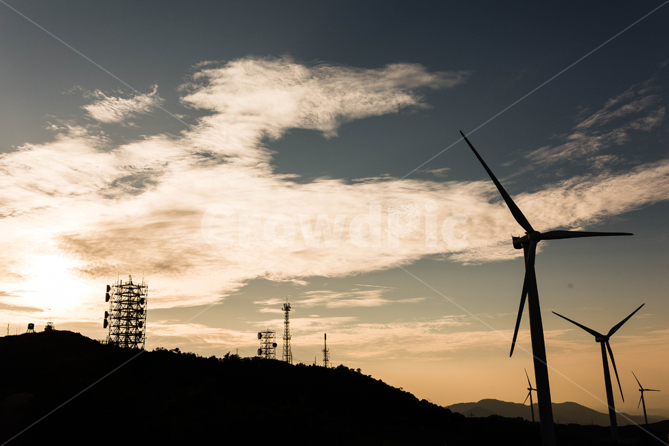 wind generator,Seogwang Ranch,sunset,nightfall
