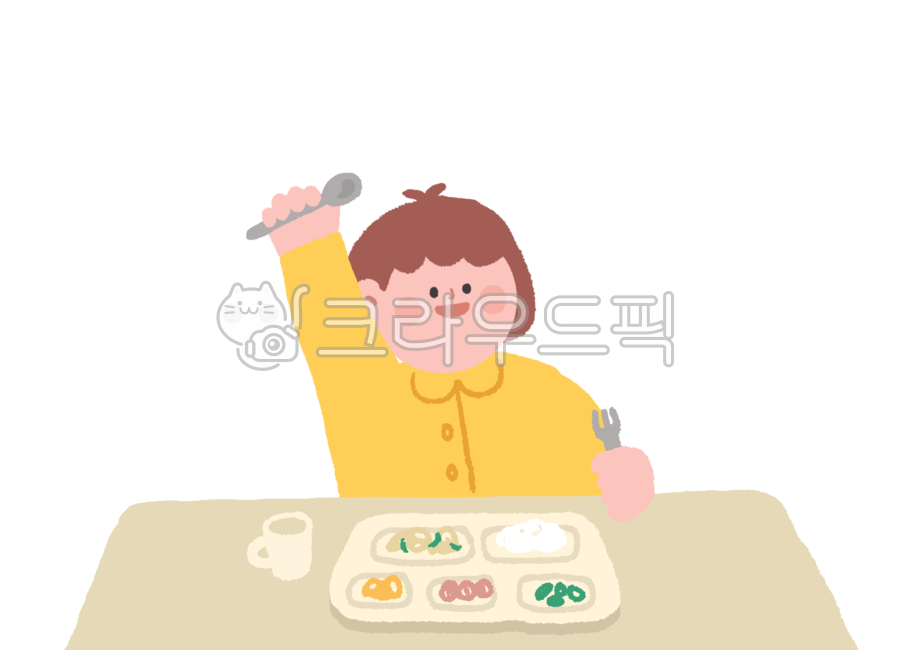 급식,식사시간,밥,식판,점심,점심시간,어린이,식사,아이,여자아이,급식시간,유치원,어린이집,초등학생,식사예절,신난,웃는,food,포크,숟가락,meal,일러스트,핸드드로잉