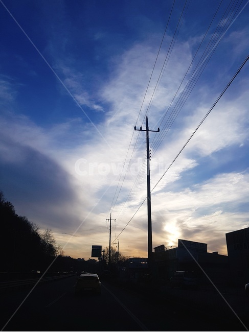 하늘,구름,노을,전봇대,드라이브,자동차,햇빛,자연,일몰,도시,풍경,city,landscape,cable,케이블