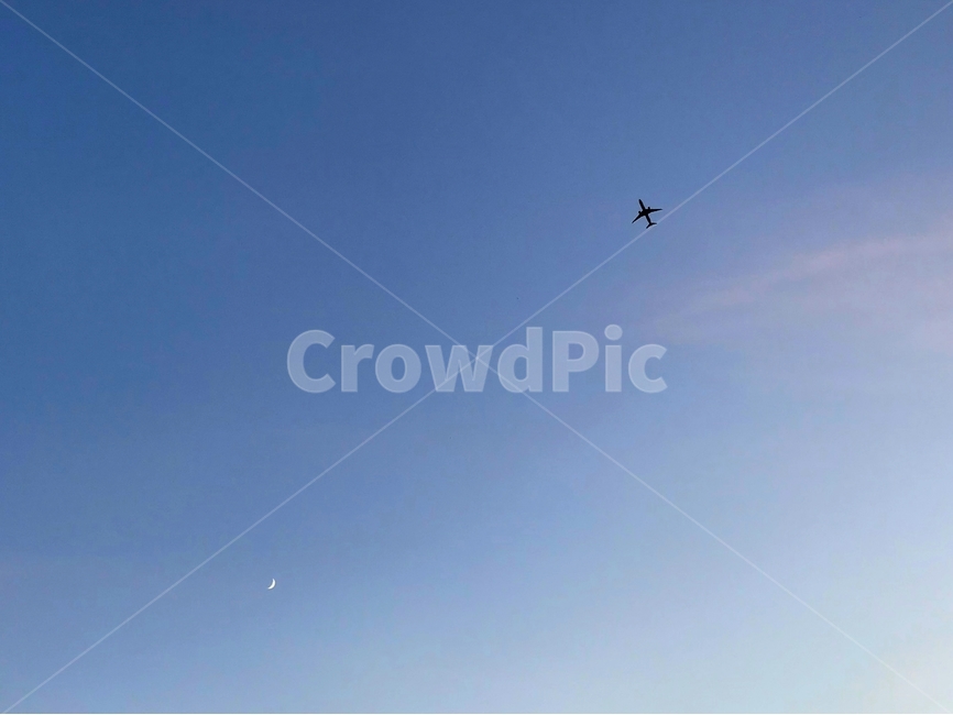 하늘,달,비행기,sky,moon,plane