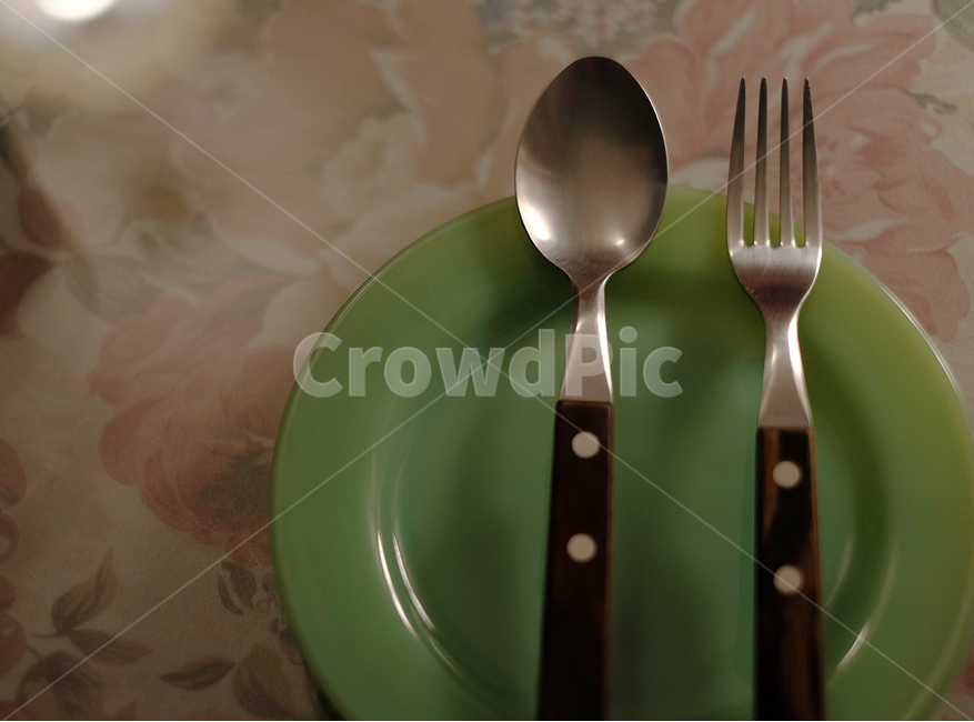 접시,숟가락,포크,식사,레스토랑