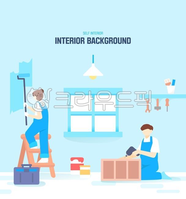 Construction,remodeling,Character,work,equipment,Paint,inside,house,space,life,tool,interior,home,character,ladder,furniture,diy,background,assembly,self,illustration