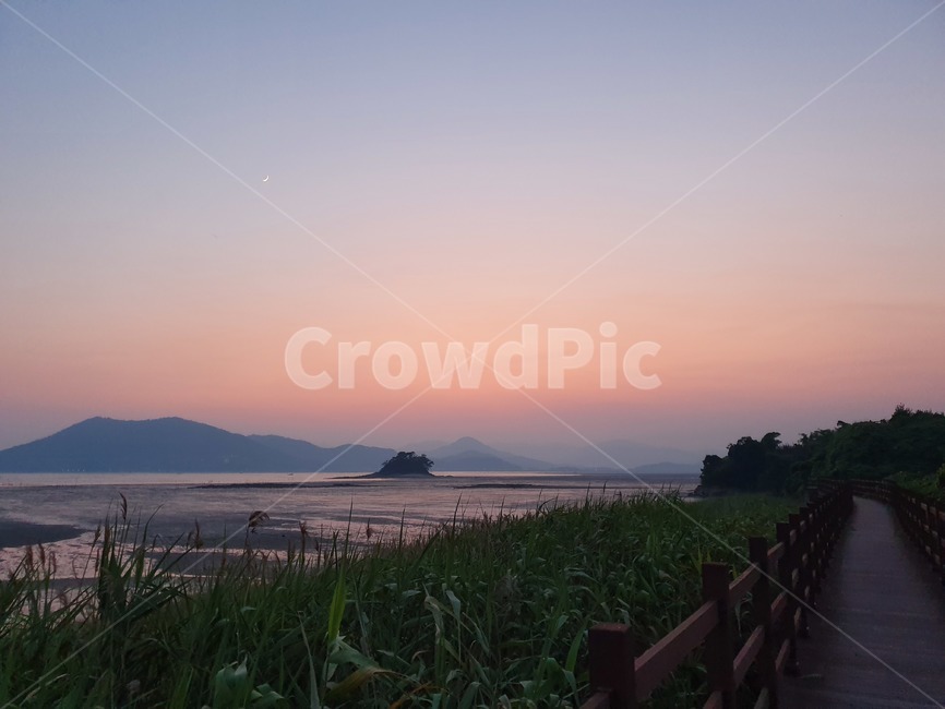 노을,해변,초승달,석양,순천와온해변