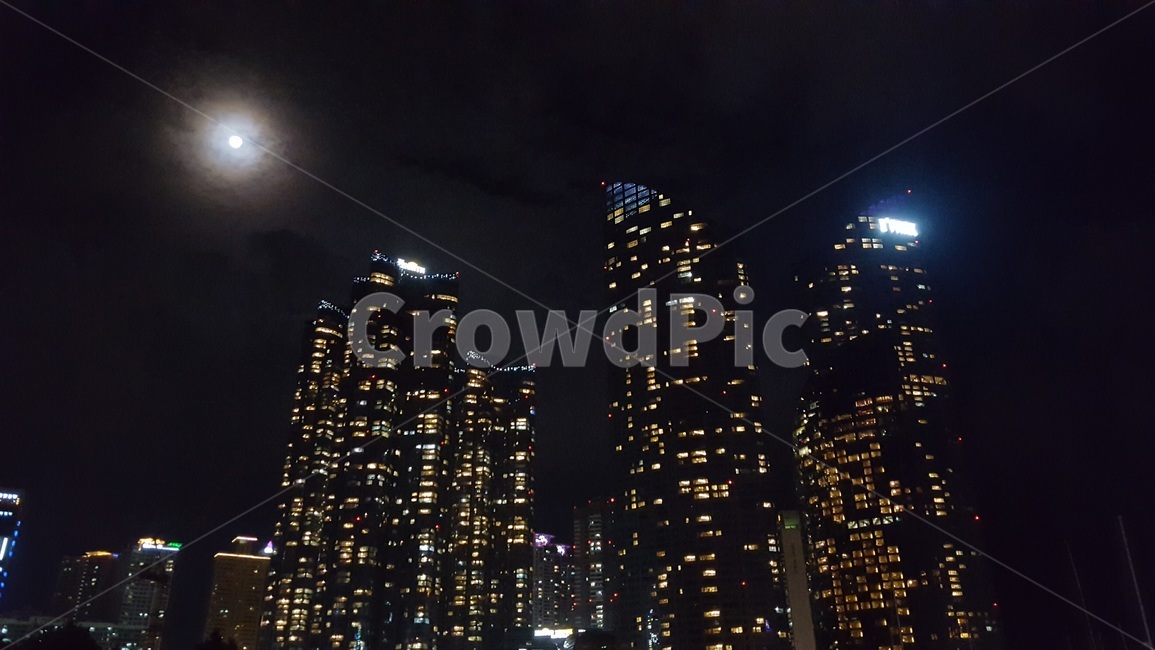 달,빌딩,건물,야경,부산