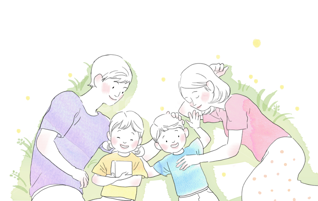 풀밭,꽃밭,엄마,아빠,아들,행복,가족,가정의달,라인일러스트,사람들,대중,군중,other people,crowd,가족,패밀리,family,그래픽,일러스트레이션,graphic,illustration