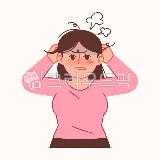 일러스트,월경전증후군,생리전증후군,여자,여성,pms,사람,캐릭터,증상,짜증,화난,울화통,홧병,분노,스트레스,부정적인,얼굴,표정,제스쳐,포즈,감정기복