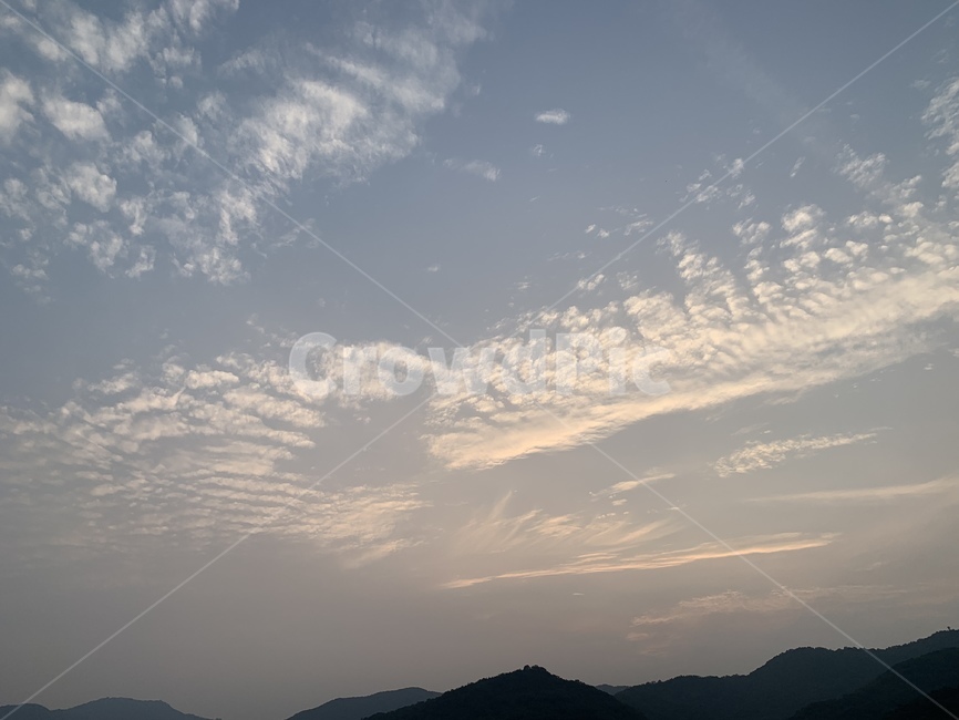 구름,하늘,산,맑은,저녁