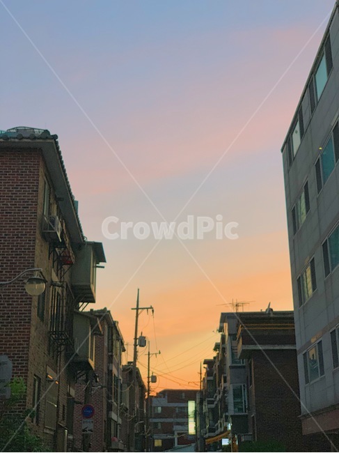 노을,선셋,하늘,여름하늘,해질녘,골목길,alley