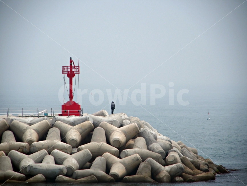 방파제,바다,빨간,비네팅,고독,등대,lighthouse,사람,인물,인간,human,person