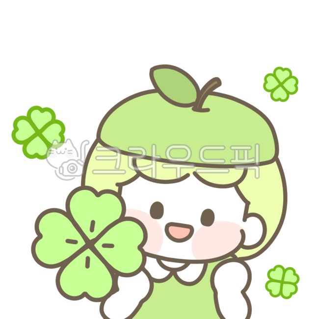 cute,girl,emoticon,person,girl,apple,green apple,green,clover,luck