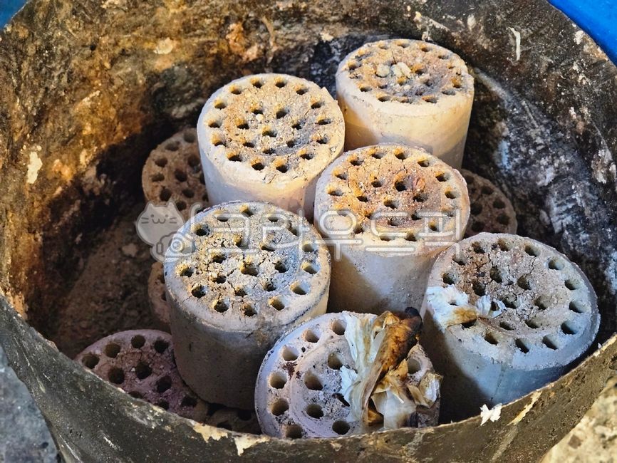 연탄,다탄연탄,흰색연탄,다쓴연탄,버린연탄,흰연탄,사용후,겨울,연탄불