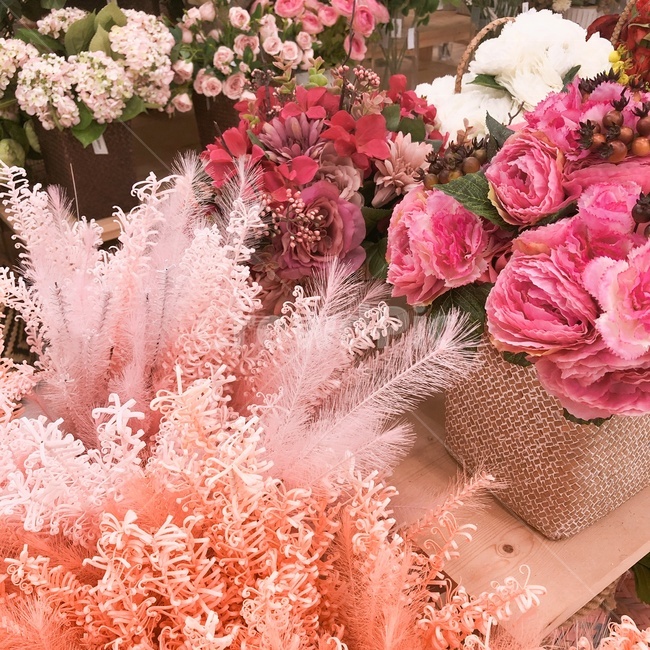 꽃,분홍,꽃바구니,조화,수국