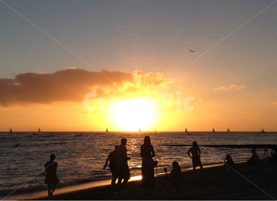 노을,해질녘,하늘,바다,실루엣,하와이,와이키키,사람들,sunset,sea,빛,flare,hawaii,waikiki