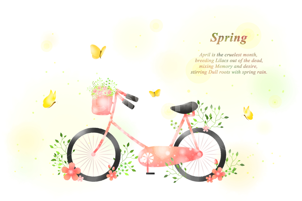 나비,자전거,꽃,꽃잎,감성,봄,배경,백그라운드,봄,계절,spring,season,그래픽,일러스트레이션,graphic,illustration,machine,기계,wheel,바퀴,vehicle,차량,bicycle,transportation,교통,bike