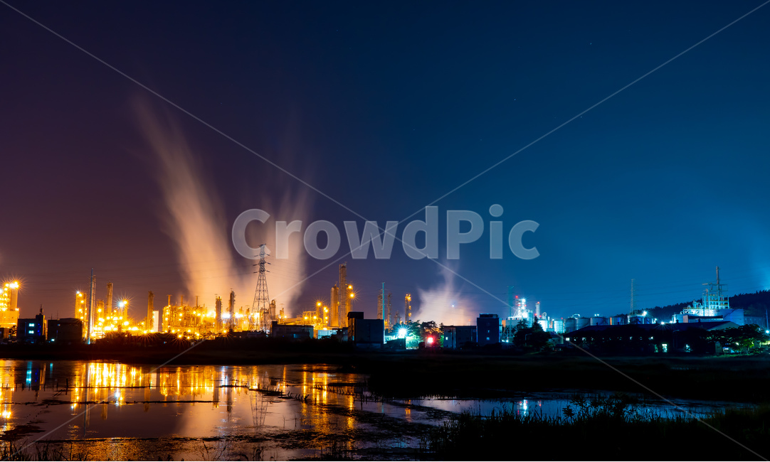 빛,야경,불빛,파랑,주황,반영,공단,공장,야경,밤,풍경,nightscape,night,landscape,산업,industry,industrial,제조업,manufacturing business,manufacturing industry,에너지산업,energy industry,water,물