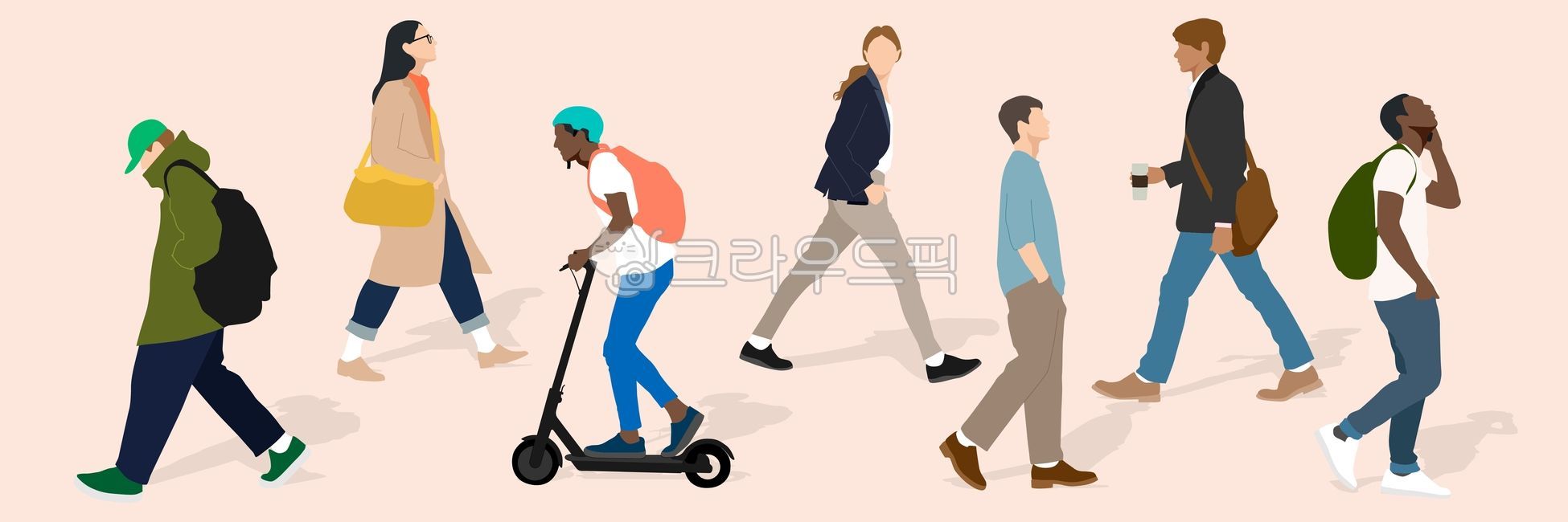 사람,사람들,출근,걸어가는,걷는,길거리,거리,도로,20대,젊은이,대학생,mz,mz세대,킥보드,헬멧,인물,비지니스,회사원,직장인,옆모습,전신,포즈,전자스쿠터,escooter,transportation,vehicle,스쿠터,운송