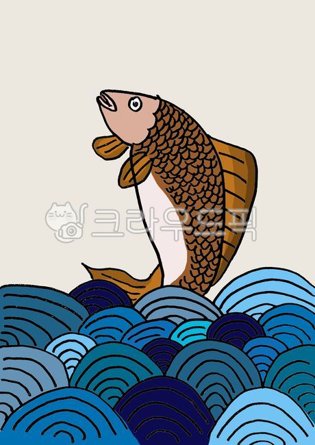민화,한국화,전통,상징,부귀영화,잉어,파도,전통화