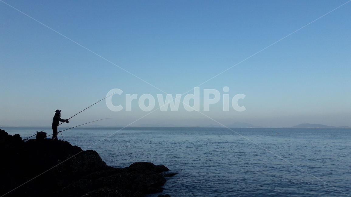 water,물,outdoors,옥외,person,사람,human,인간,낚시,바다,일출,아침,기다림,인물실루엣,사람실루엣,character silhouette,human silhouette