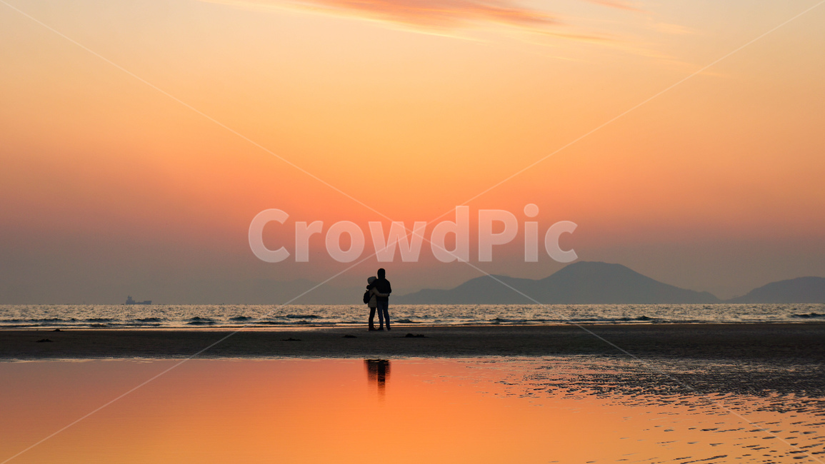 부산,다대포,석양,노을,바다,바닷가,역광,반영,모래사장,붉은노을,태양,그라데이션,그레디언트,파도,해안,연인남녀