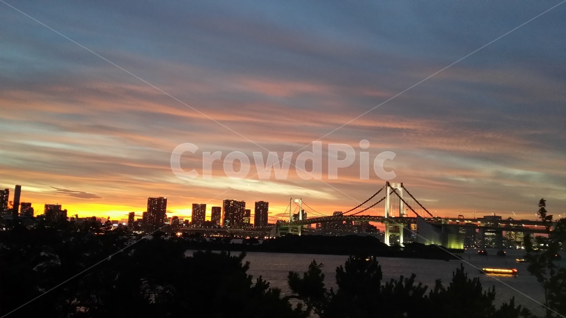 레인보우브리지,황혼,일몰,sunset,오다이바,하늘,sky,도쿄,일본,그라데이션