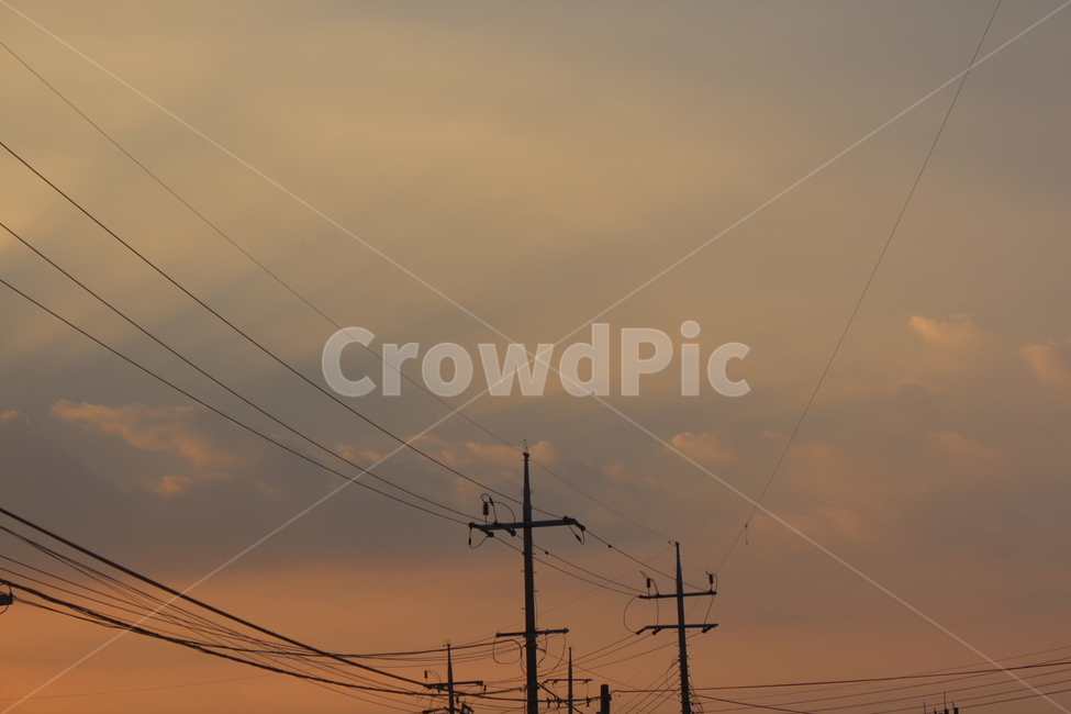 cable,케이블,일몰,하늘,전봇대