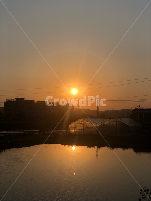 노을,하늘,시골,밭,붉은하늘,해질녘