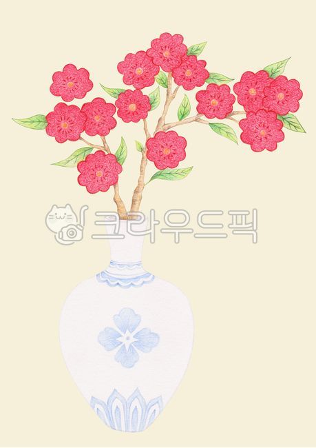ceramic,vase,Thanksgiving,holiday,branch,white porcelain,spring,newyear,New Year,color pencil,tradition,Chuseok,new year,floral,full moon,Full moon of the first lunar month,New Years card,handwork,cartoon,folk tale,leaf,korean,flower,red flower,korea,trad