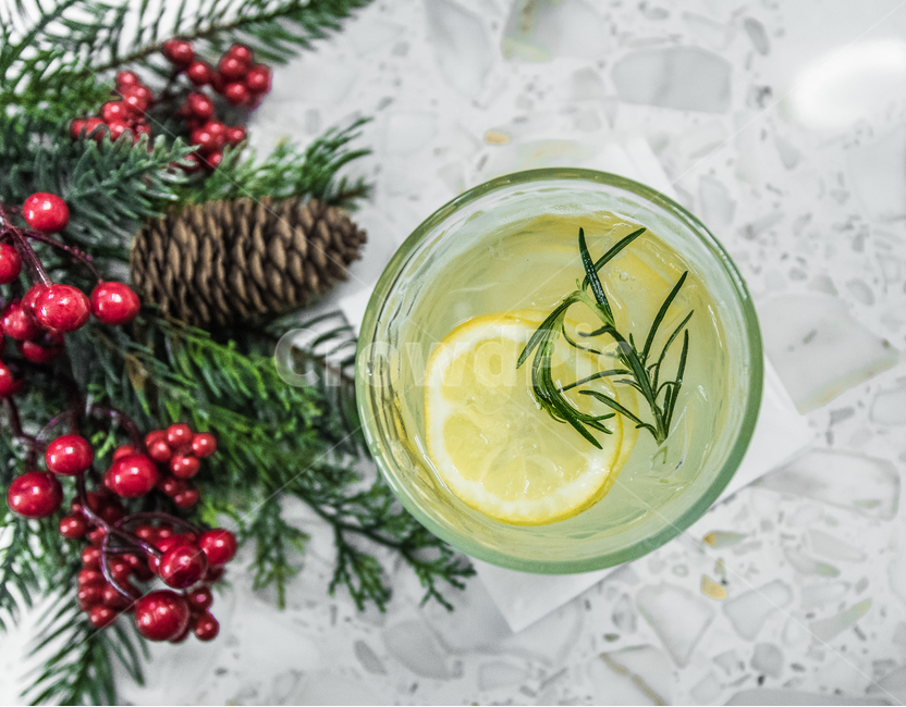alcohol,Drinking,Alcohol,christmas,drink,Lemonade,lemon,cafe,cocktail,beverage,pine cone,prop,Rosemary,decoration