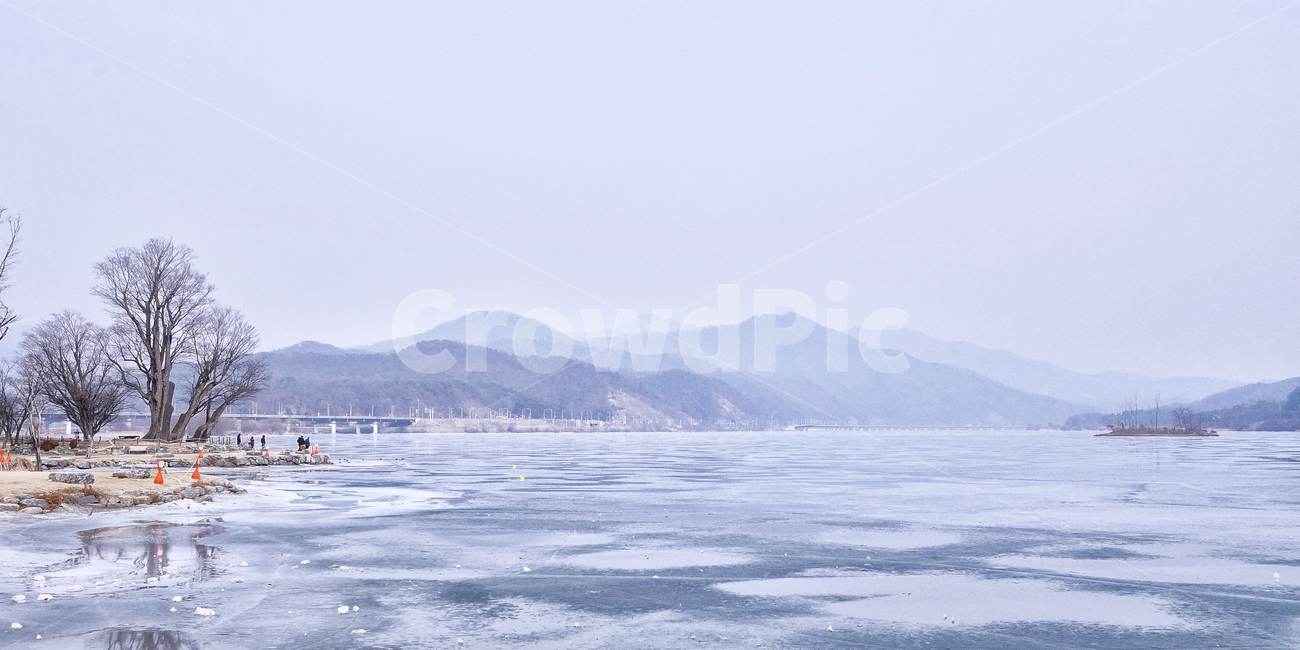 양평,두물머리,겨울,산,한강,나무,얼음,자연,풍경