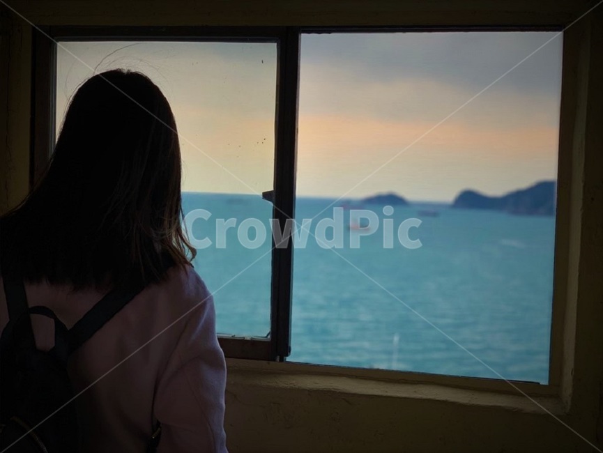 바다,seaview,풍경,분위기있는,창문,노을,배,섬