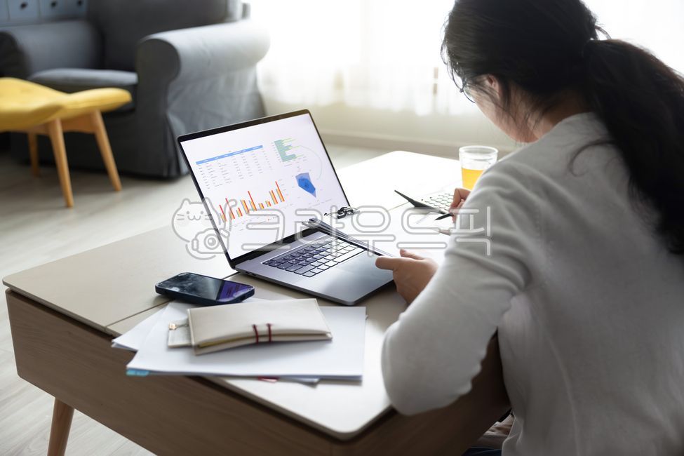 Working from home,remote work,home office,computer,laptop,business woman,office worker,office worker,female,writing,korean,home,house,living room,home,work,window,room,table,business,bright,screen,indoor,sitting,strategy,remote,b