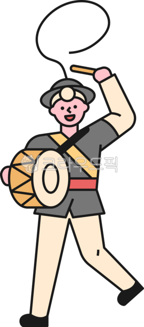 Outline,cute,simple,plain,illustration,Korea,tradition,culture,folk music,music,performance,instrument,hat