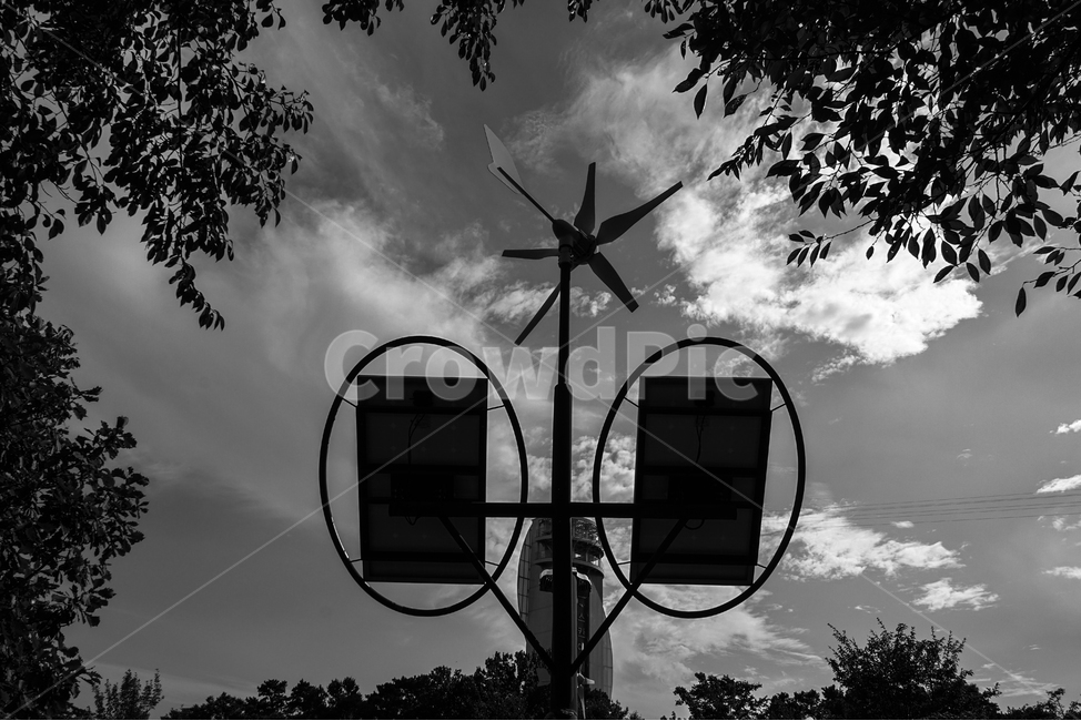 풍력,발전기,바람개비,하늘,구름,흑백,모노톤,monochrome,black and white,사물,물건,오브젝트,thing,object,matter
