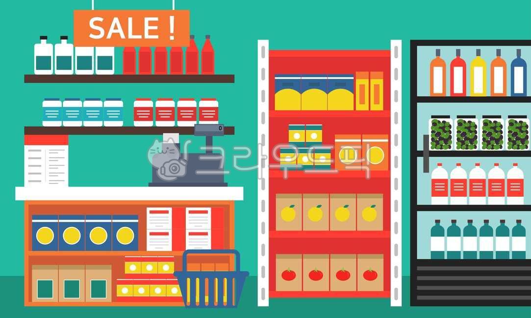 일러스트,일러스트레이션,그림,드로잉,벡터,플랫,슈퍼마켓,편의점,가게,상점,식료품,물,음료수,올리브,과일,레몬,토마토,장바구니,illustration,drawing,vector,flat,supermarket,conveniencestore,shop,grocery,water,drink,olive,fruit,lemon,tomato,cart,그래픽,일러스트레이션,graphic,illustration