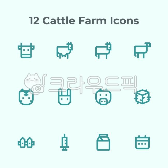 아이콘,동물,디자인,일러스트레이션,라인아이콘,목장,농장,소,송아지,우유,고양이,토끼,돼지,풀,울타리,주사,달력,일정,스케줄,관리,캐릭터